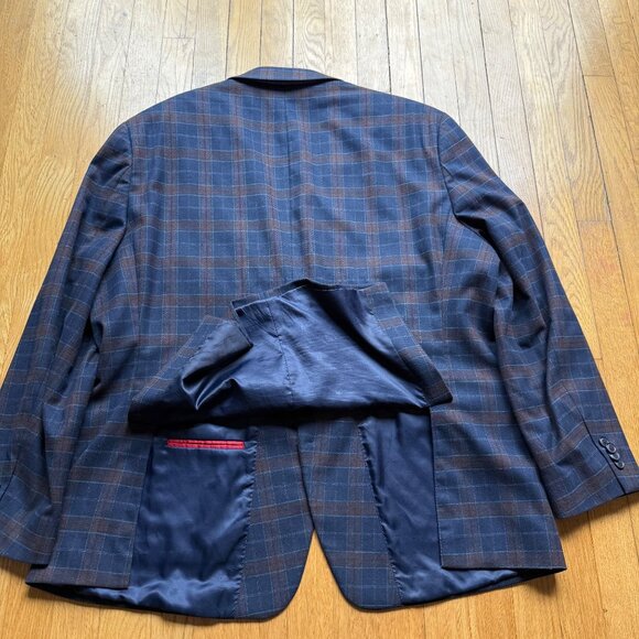 Tommy Hilfiger Mens Size 48R Navy & Brown Plaid Casual Sport Coat Blazer Jacket - Picture 15 of 16